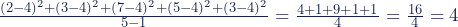 \frac{(2-4)^2+(3-4)^2+(7-4)^2+(5-4)^2+(3-4)^2} {5-1}=\frac{4+1+9+1+1} {4}=\frac{16} {4}=4