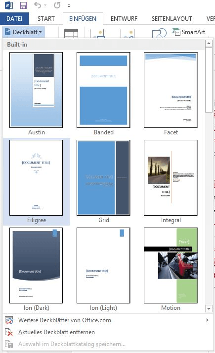 Deckblatt Ideen Word