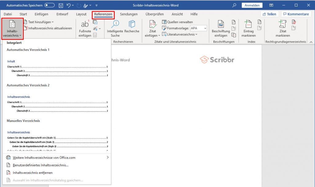 inhaltsverzeichnis word