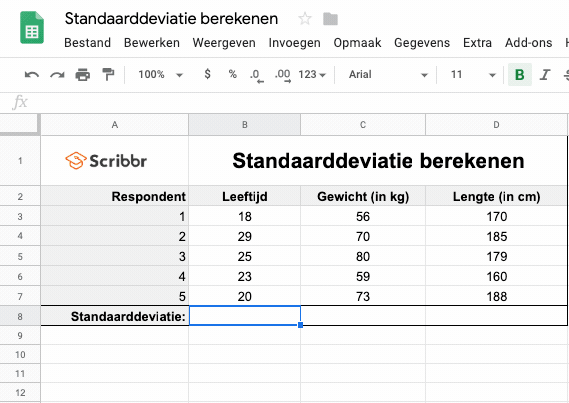 Standaarddeviatie berekenen in Google Sheets