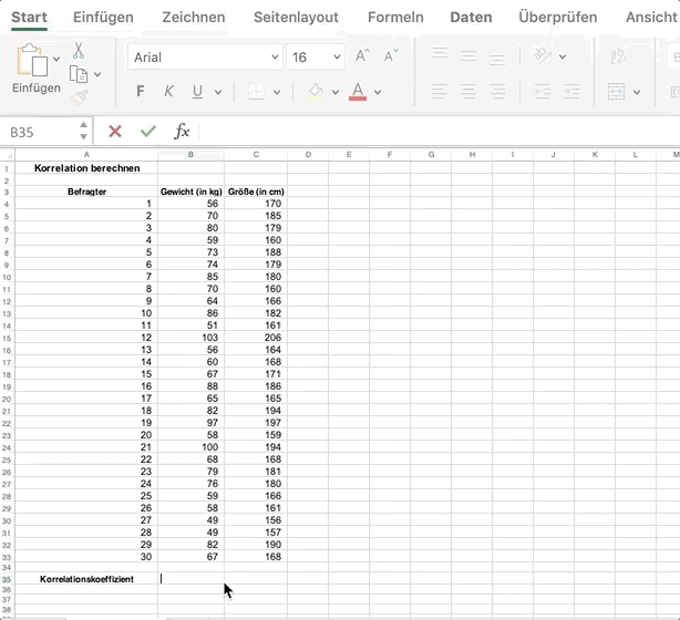 Korrelation Excel