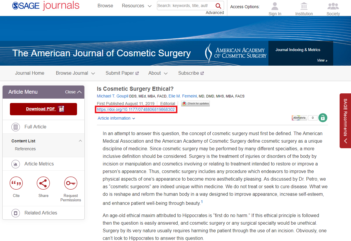 Die DOI Nummer finden und zitieren