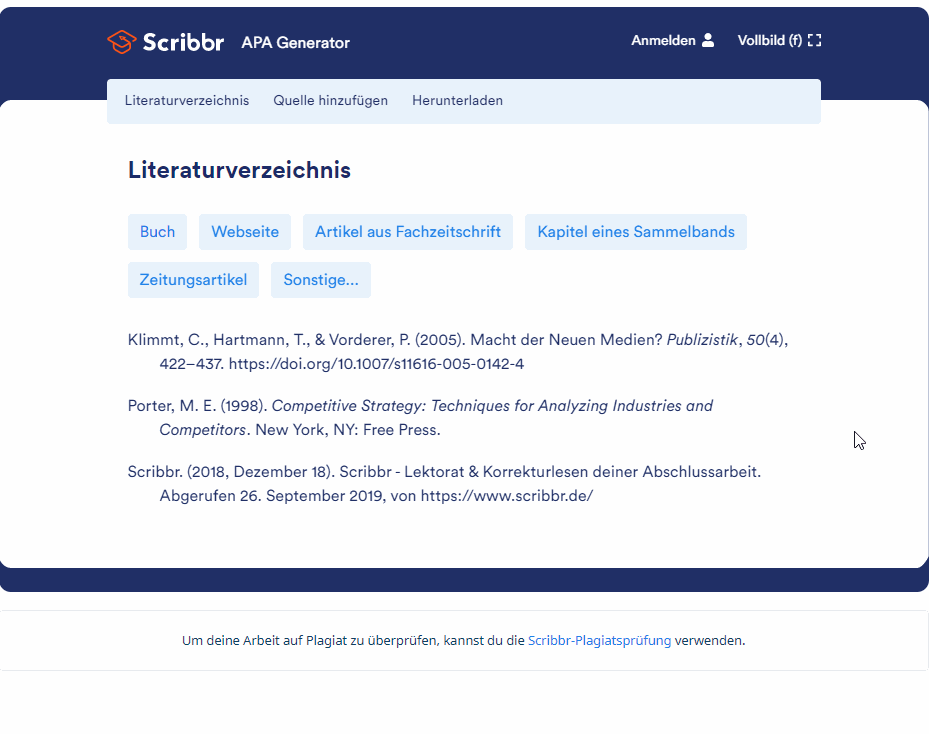 Scribbr-Generatoren: Literaturverzeichnis einfach erstellen