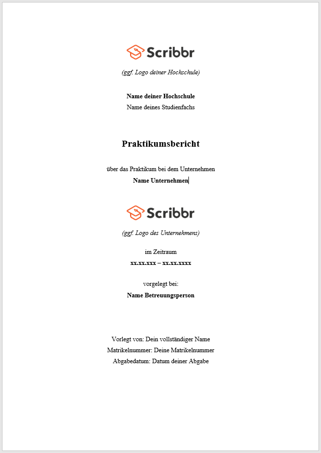 Praktikumsbericht-Deckblatt-Hochschule-Vorlage-Scribbr