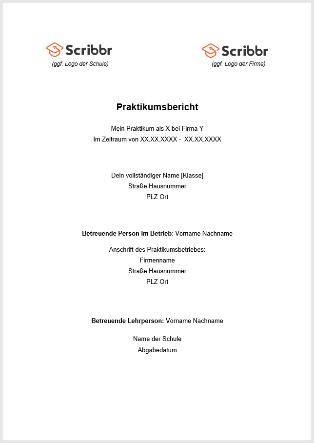 Praktikumsbericht-Deckblatt-Schule-Vorlage-logos-oben-Scribbr
