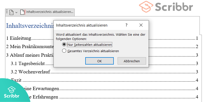 praktikumsbericht-inhaltsverzeichnis-aktualisieren-scribbr